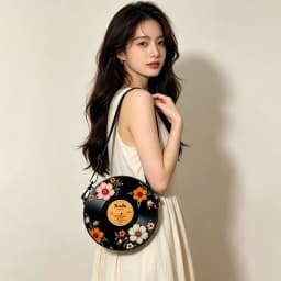 Record Floral Print Round Shoulder Bag Casual Messenger Bag for Woman Best Gifts 2D Flat Casual Daily Crossbody Bag Accessories