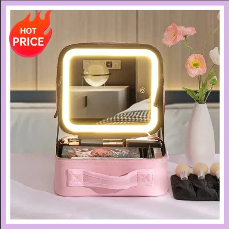 3 Color Train Case Mirror, White Portable Makeup Case Waterproof Organizer with Adjustable Dividers, Cosmetics Storage Case Gift