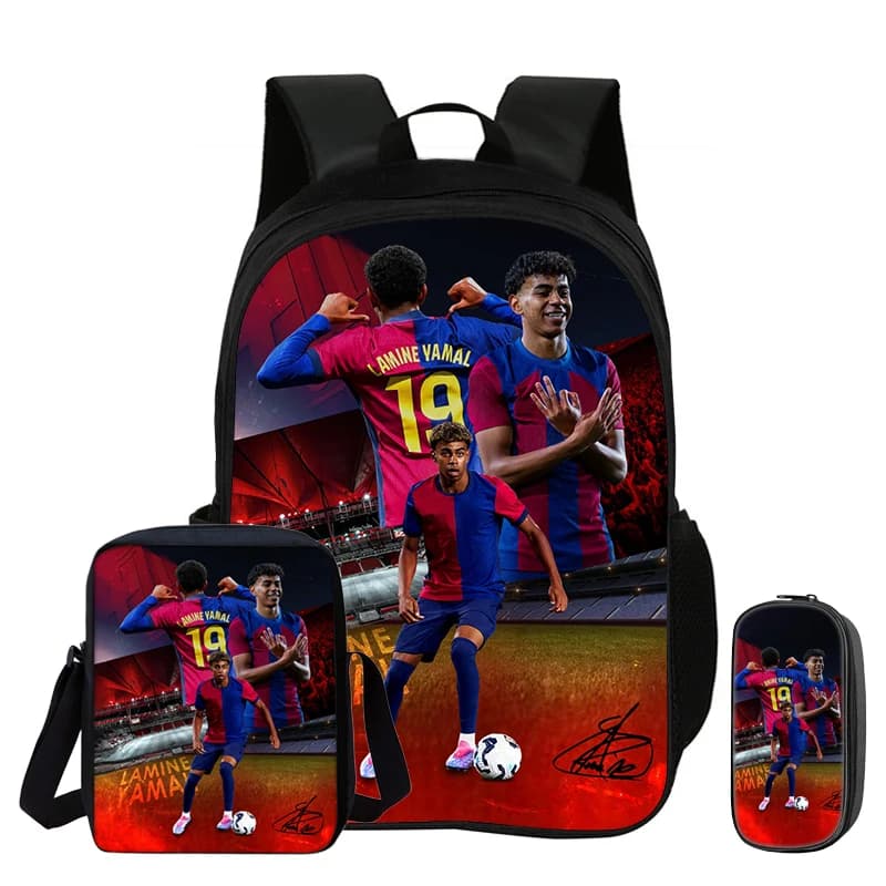 3Pcs Set Backpack Shoulder Bag Pencil Bags Bookbag child Mochila Sports Schoolbag Kids Gift L-Lamin Yamal Football Star Rucksack