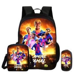 3Pcs Set Backpack Shoulder Bag Pencil Bags Bookbag child Mochila Sports Schoolbag Kids Gift L-Lamin Yamal Football Star Rucksack