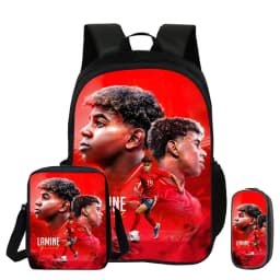 3Pcs Set Backpack Shoulder Bag Pencil Bags Bookbag child Mochila Sports Schoolbag Kids Gift L-Lamin Yamal Football Star Rucksack