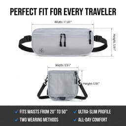 Premium RFID Blocking Travel Waist Pouch, Multi-Wear Anti-Theft Bag Durable Ripstop Fabric Waterproof Zippers
