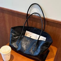 PU Soft Leather Women's Shoulder Bag Retro Luxury Crocodile Pattern Tote Bag Simple Elegant Large Capacity Lightweight Handbag