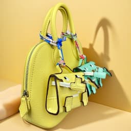 Mini Pixel Doll Bag Charm Adorable Croc-Etched PU Leather Keychain with Pouch for Earbuds & Coins Handcrafted Pastel Cutie Gift