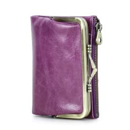 Contact'S Genuine Leather Wallet Women Small Metal Frame Purse Ladies Hasp and Zipper Coin Pocket Credit Card Holder