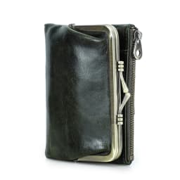 Contact'S Genuine Leather Wallet Women Small Metal Frame Purse Ladies Hasp and Zipper Coin Pocket Credit Card Holder