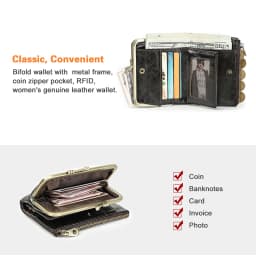 Contact'S Genuine Leather Wallet Women Small Metal Frame Purse Ladies Hasp and Zipper Coin Pocket Credit Card Holder