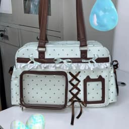 Sweet Cute Bow Tote Bag Women Double Layer Large Capacity Pin Doll Display Ita Bag Ladies Green Polka Dot Harajuku Shoulder Bags