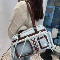 Sweet Cute Bow Tote Bag Women Double Layer Large Capacity Pin Doll Display Ita Bag Ladies Green Polka Dot Harajuku Shoulder Bags