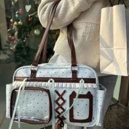 Sweet Cute Bow Tote Bag Women Double Layer Large Capacity Pin Doll Display Ita Bag Ladies Green Polka Dot Harajuku Shoulder Bags