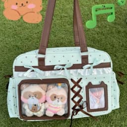 Sweet Cute Bow Tote Bag Women Double Layer Large Capacity Pin Doll Display Ita Bag Ladies Green Polka Dot Harajuku Shoulder Bags