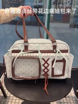 Sweet Cute Bow Tote Bag Women Double Layer Large Capacity Pin Doll Display Ita Bag Ladies Green Polka Dot Harajuku Shoulder Bags