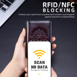 Trifold Wallets for Men RFID Blocking Full Grain Leather Short Mens Wallet with Snap Closure, 8 Card Slots, Clear ID Window