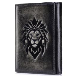 Trifold Wallets for Men RFID Blocking Full Grain Leather Short Mens Wallet with Snap Closure, 8 Card Slots, Clear ID Window