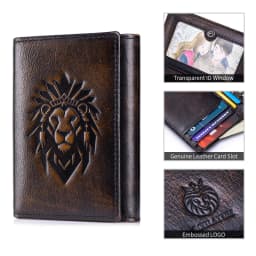 Trifold Wallets for Men RFID Blocking Full Grain Leather Short Mens Wallet with Snap Closure, 8 Card Slots, Clear ID Window