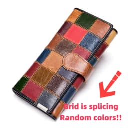 Westal Clutch Bag Women Leather Patchwork Squares Random Color Wallets Vintage Coin Wallet Female Purses Cards Wallets For Women