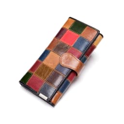 Westal Clutch Bag Women Leather Patchwork Squares Random Color Wallets Vintage Coin Wallet Female Purses Cards Wallets For Women