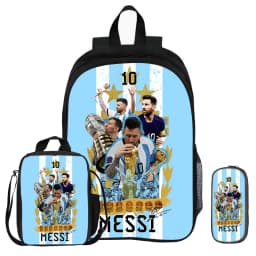 3Pcs Set Backpack M-Messi School Football Star with Lunch bag Sports Knapsack child Rucksack Pencil Bags Bookbag Kids Gift