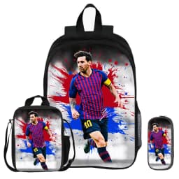3Pcs Set Backpack M-Messi School Football Star with Lunch bag Sports Knapsack child Rucksack Pencil Bags Bookbag Kids Gift