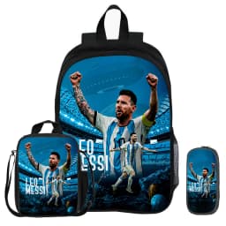 3Pcs Set Backpack M-Messi School Football Star with Lunch bag Sports Knapsack child Rucksack Pencil Bags Bookbag Kids Gift