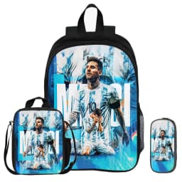 3Pcs Set Backpack M-Messi School Football Star with Lunch bag Sports Knapsack child Rucksack Pencil Bags Bookbag Kids Gift