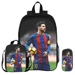 3Pcs Set Backpack M-Messi School Football Star with Lunch bag Sports Knapsack child Rucksack Pencil Bags Bookbag Kids Gift