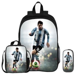 3Pcs Set Backpack M-Messi School Football Star with Lunch bag Sports Knapsack child Rucksack Pencil Bags Bookbag Kids Gift