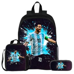 3Pcs Set Backpack M-Messi School Football Star with Lunch bag Sports Knapsack child Rucksack Pencil Bags Bookbag Kids Gift