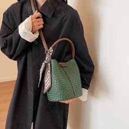 Fashionable Women's Bucket Bag, Stylish Solid Color Woven Effect Handbag Shoulder Bag and Crossbody Bag, Can Be Carried By Hand