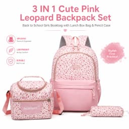 Backpack, Leopard Print, 3 in 1 Set, Lightweight Large Capacity, Junior High School Bag, Pencil Case, Lunch Bag