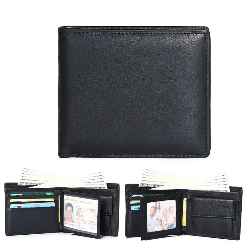 Men's Top Layer Cowhide Wallet Multi Card Slot Short Genuine Leather Purse with Coin Pocket