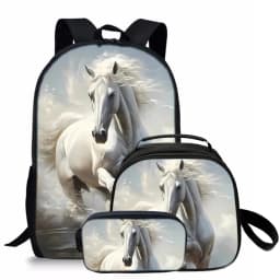 3 Pcs Set Horse Round Lunch Bags Pencil Bags School Bags For Boy/Girls Best Gifts 2D Flat Cartoon Backpack For Children