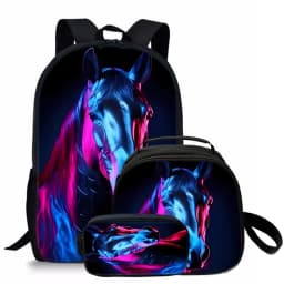 3 Pcs Set Horse Round Lunch Bags Pencil Bags School Bags For Boy/Girls Best Gifts 2D Flat Cartoon Backpack For Children
