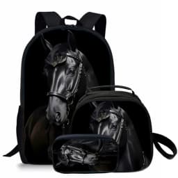 3 Pcs Set Horse Round Lunch Bags Pencil Bags School Bags For Boy/Girls Best Gifts 2D Flat Cartoon Backpack For Children