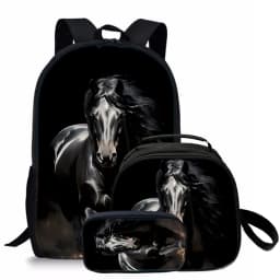 3 Pcs Set Horse Round Lunch Bags Pencil Bags School Bags For Boy/Girls Best Gifts 2D Flat Cartoon Backpack For Children