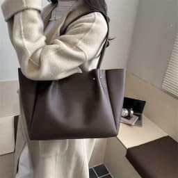 Large Capacity Tote Bag Women's New Retro Versatile College Student Texture Class Travel Commuting PU Bag