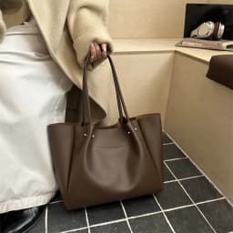 Large Capacity Tote Bag Women's New Retro Versatile College Student Texture Class Travel Commuting PU Bag