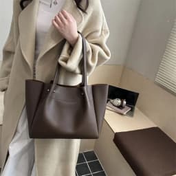 Large Capacity Tote Bag Women's New Retro Versatile College Student Texture Class Travel Commuting PU Bag