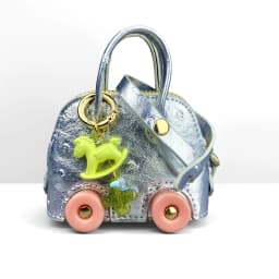 Mini Wheeled Handbag Purse, Rocking Horse Pendant, Ostrich Pattern PU Leather Pouch for AirPods Coin Cable, Mini Tote Keychain