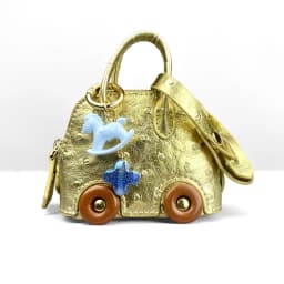 Mini Wheeled Handbag Purse, Rocking Horse Pendant, Ostrich Pattern PU Leather Pouch for AirPods Coin Cable, Mini Tote Keychain