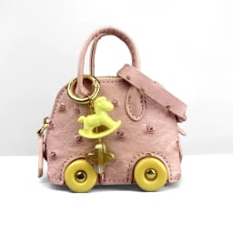Mini Wheeled Handbag Purse, Rocking Horse Pendant, Ostrich Pattern PU Leather Pouch for AirPods Coin Cable, Mini Tote Keychain