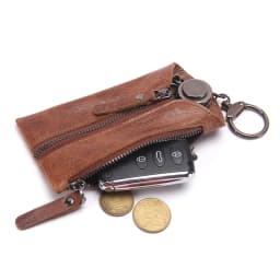 CONTACT'S Vintage Genuine Leather Key Wallet Women Keychain Covers Zipper Key Case Bag Men Key Holder Housekeeper Keys Organizer