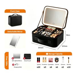 3 Color Train Case Mirror, White Portable Makeup Case Waterproof Organizer with Adjustable Dividers, Cosmetics Storage Case Gift