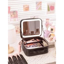 3 Color Train Case Mirror, White Portable Makeup Case Waterproof Organizer with Adjustable Dividers, Cosmetics Storage Case Gift