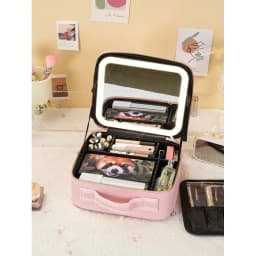 3 Color Train Case Mirror, White Portable Makeup Case Waterproof Organizer with Adjustable Dividers, Cosmetics Storage Case Gift