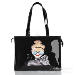 Cartoon Print PVC Waterproof Tote Bag for Women, Casual Portable Shoulder Handbag, Outdoor Shopping Commuting Daily Use Bag 
