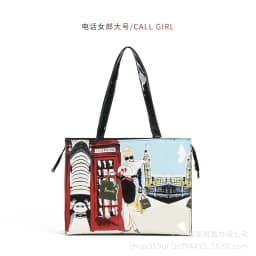 Cartoon Print PVC Waterproof Tote Bag for Women, Casual Portable Shoulder Handbag, Outdoor Shopping Commuting Daily Use Bag 