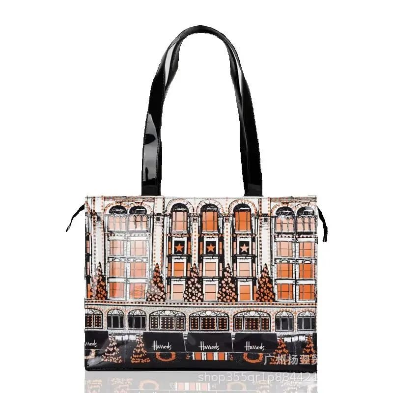 Cartoon Print PVC Waterproof Tote Bag for Women, Casual Portable Shoulder Handbag, Outdoor Shopping Commuting Daily Use Bag 