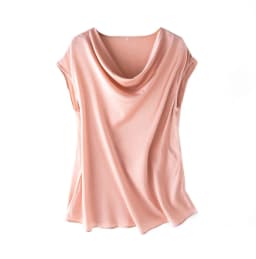SuyaDream Women Silk Blouses Set 93%Silk 7%Spandex Solid Short Bat Sleeves Draped Collar Blouse Shirt 2022 Spring Summer Shirt