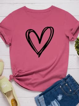 Line Heart Print Women T Shirt Short Sleeve O Neck Loose Women Tshirt Ladies Tee Shirt Tops Clothes Camisetas Mujer